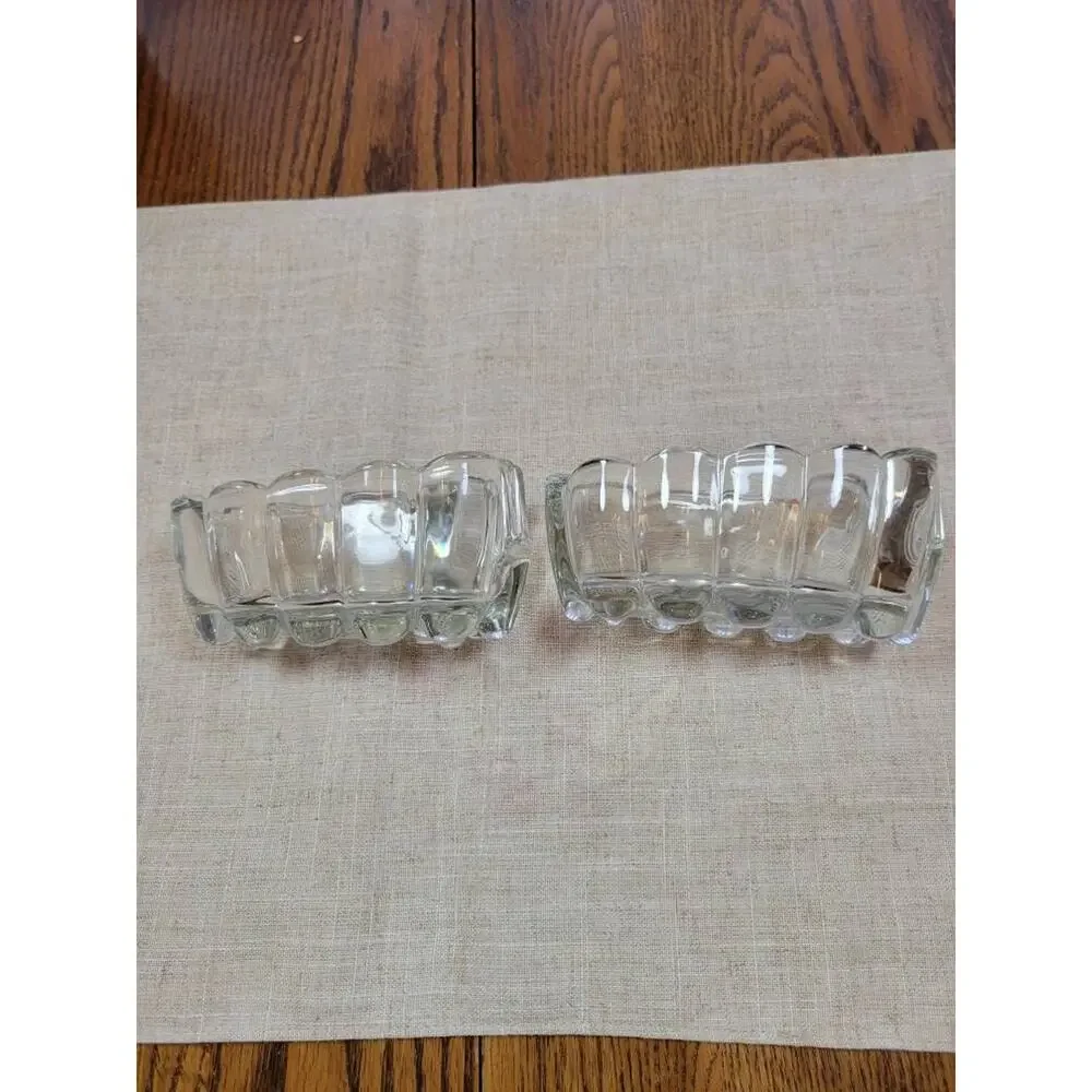 Vintage Princess House Crystal Spoon Fork Holders Ribbed 438 Buffet Utensil Rest